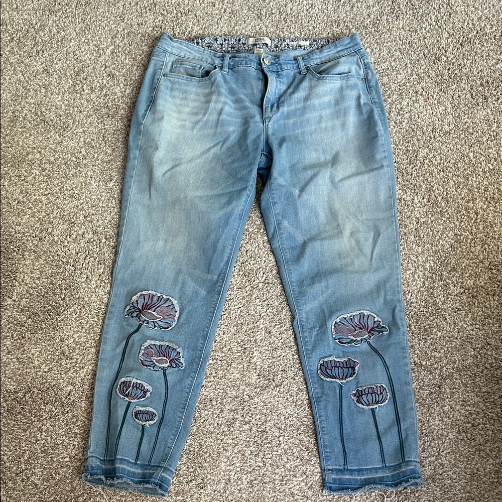 Vintage America Light Blue Boyfriend Jeans with Floral 12R /31